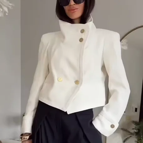 High Cowl Neck Cropped Jacket Asymmetric Double Breasted Gold Buttons Turn Up Cuff Pocket Loose Elegant Short Suit Outerwear2026
High Cowl Neck Cropped Jacket Asymmetric Double Breasted Gold Buttons Turn Up Cuff Pocket Loose Elegant Short Suit Outerwear2026