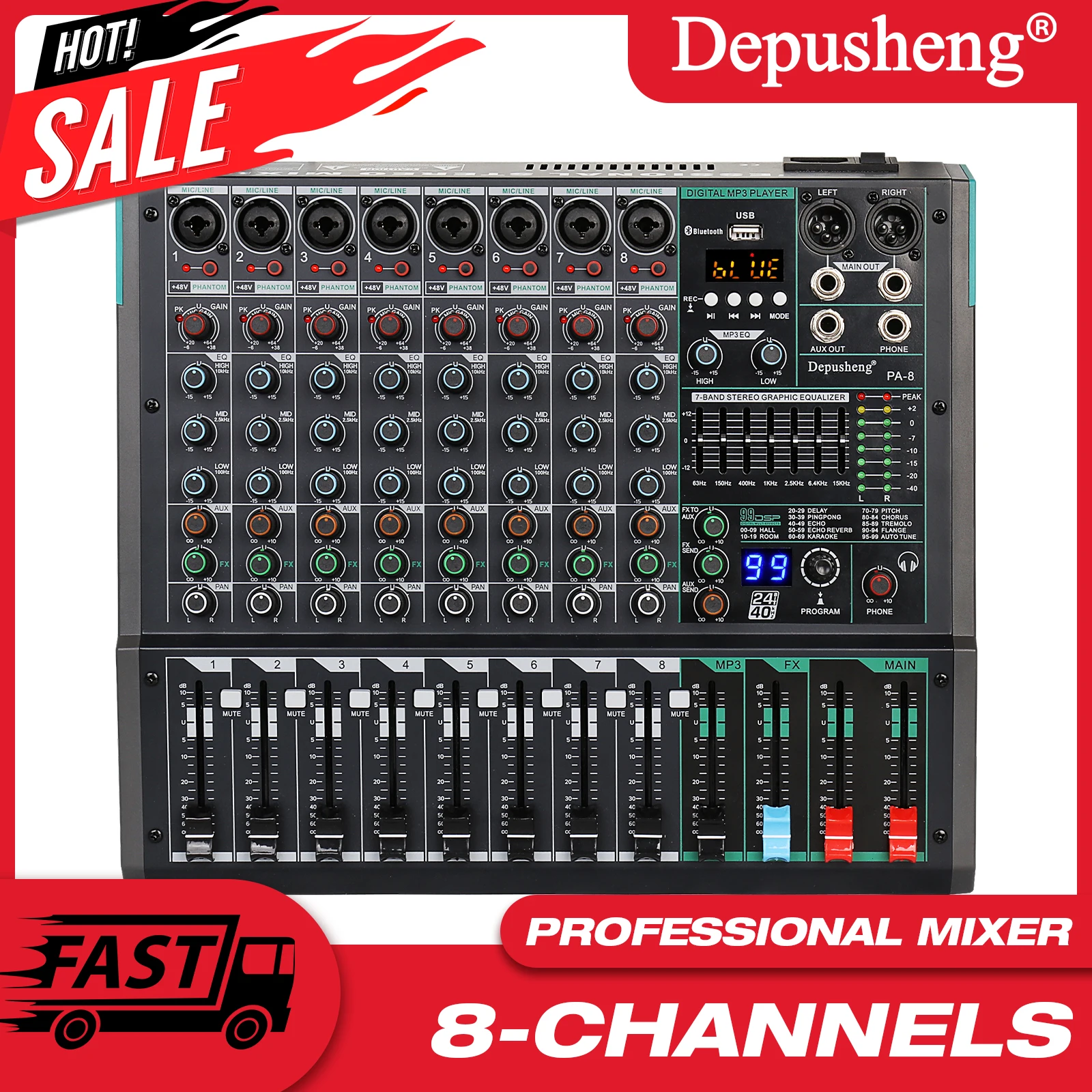 Audio Console Mixer USB Interface Connection 256 Dsp 8 Channels Digital Professional Audio Mixer Console For Stage
Audio Console Mixer USB Interface Connection 256 Dsp 8 Channels Digital Professional Audio Mixer Console For Stage
