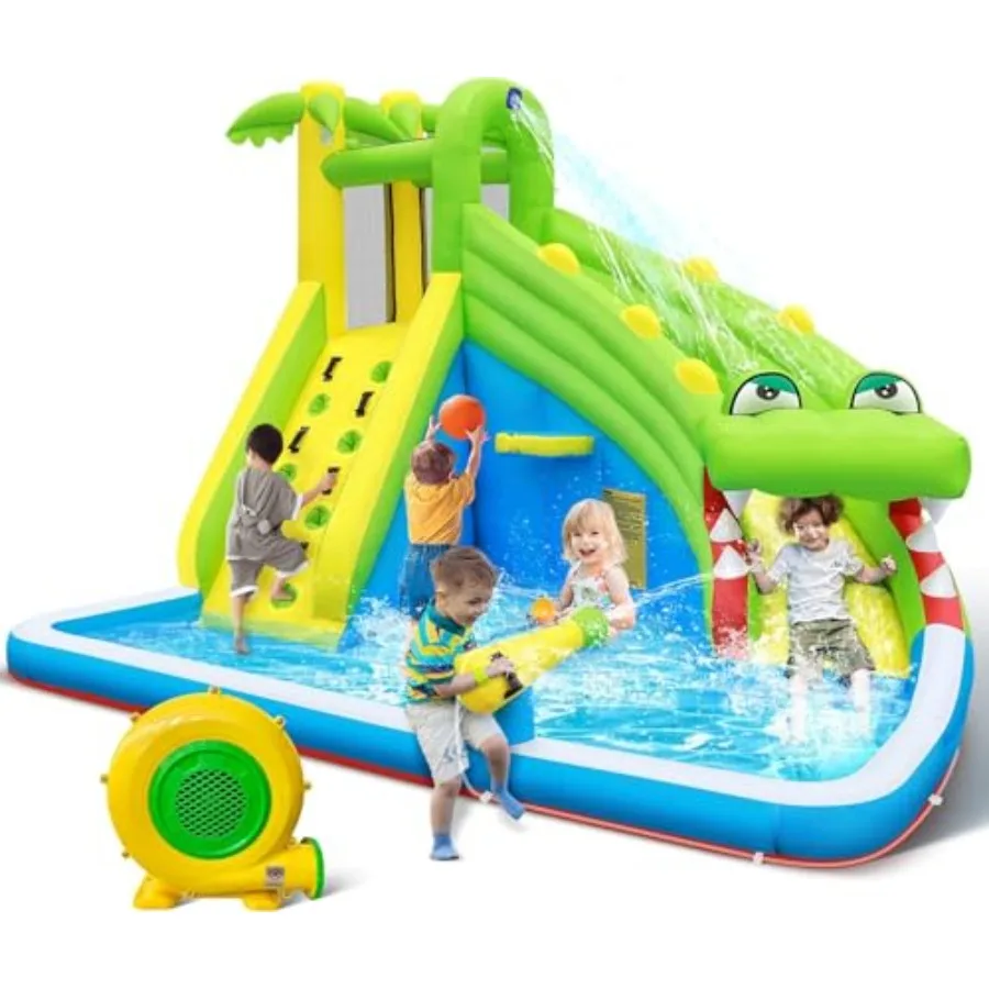 Inflatable Water Slide: 5-in-1 Crocodile Bounce House Water Park for Climbing Wall Splash Pool Water Cannon Basketball Rim PVC
Inflatable Water Slide: 5-in-1 Crocodile Bounce House Water Park for Climbing Wall Splash Pool Water Cannon Basketball Rim PVC