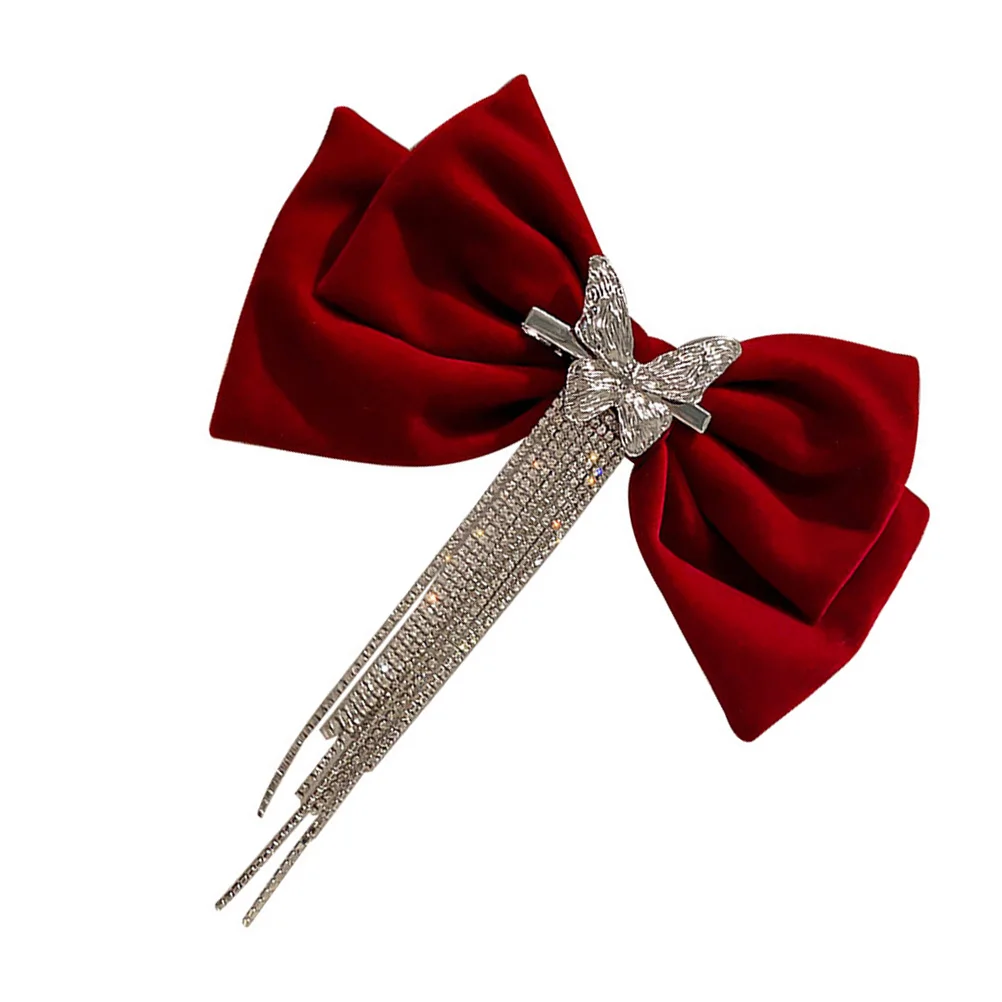 Velvet Rhinestone Bow Hairpin Clips Red Bowknot Tassel Spring Hair Accessories Wedding Party Hair Bow Barrette
Velvet Rhinestone Bow Hairpin Clips Red Bowknot Tassel Spring Hair Accessories Wedding Party Hair Bow Barrette