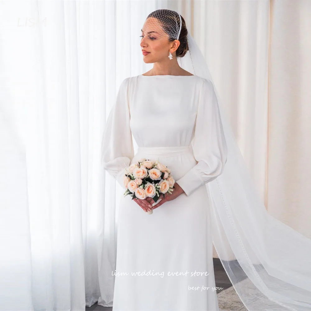 LISM Simple Boat Neck Chiffon A line Wedding Dresses Long Puff Sleeves Bridal Gown Floor Length Beach Custom Bride Dress
LISM Simple Boat Neck Chiffon A line Wedding Dresses Long Puff Sleeves Bridal Gown Floor Length Beach Custom Bride Dress