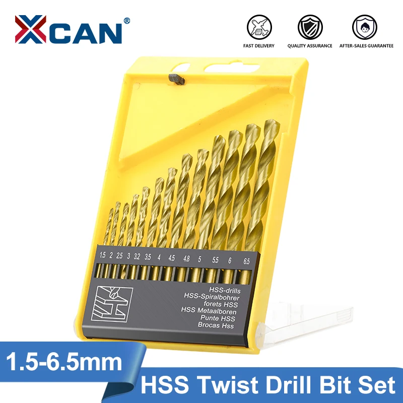 XCAN 13pcs HSS Twist Drill Bits Set 1.5-6.5mm Titanium Coated for Glass Metal Tile Concrete Masonry Electric Drilling
XCAN 13pcs HSS Twist Drill Bits Set 1.5-6.5mm Titanium Coated for Glass Metal Tile Concrete Masonry Electric Drilling