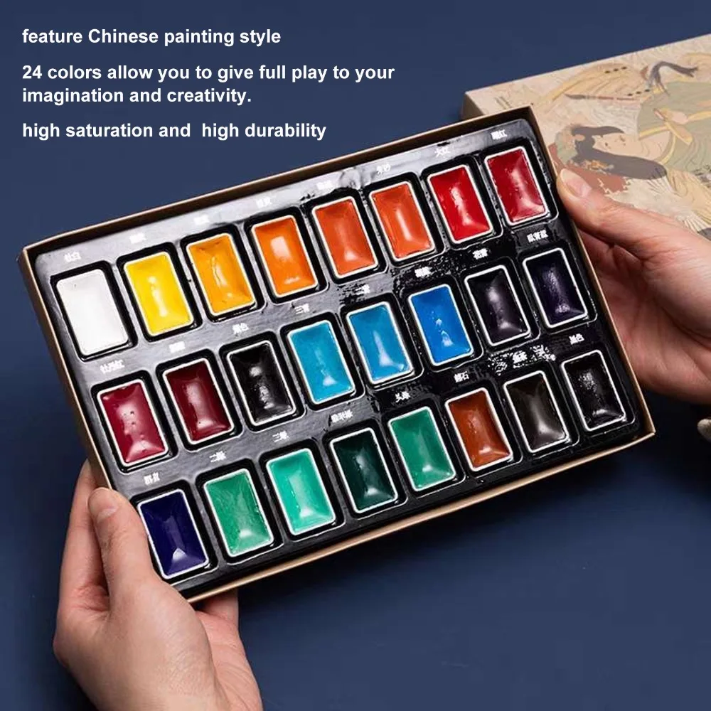 24 Colors Solid Chinese Painting Pigments Portable Mild Pure Paint Set Quick Water Activation Smooth Easy Blending
24 Colors Solid Chinese Painting Pigments Portable Mild Pure Paint Set Quick Water Activation Smooth Easy Blending