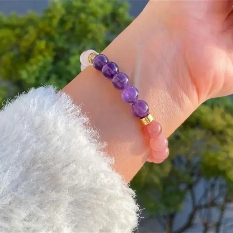 Natural Amethyst Rose Quartz Beaded Bracelet Gold Spacer Beads Elastic Stretch Crystal Bracelet Women Healing Wrist Jewelry
Natural Amethyst Rose Quartz Beaded Bracelet Gold Spacer Beads Elastic Stretch Crystal Bracelet Women Healing Wrist Jewelry