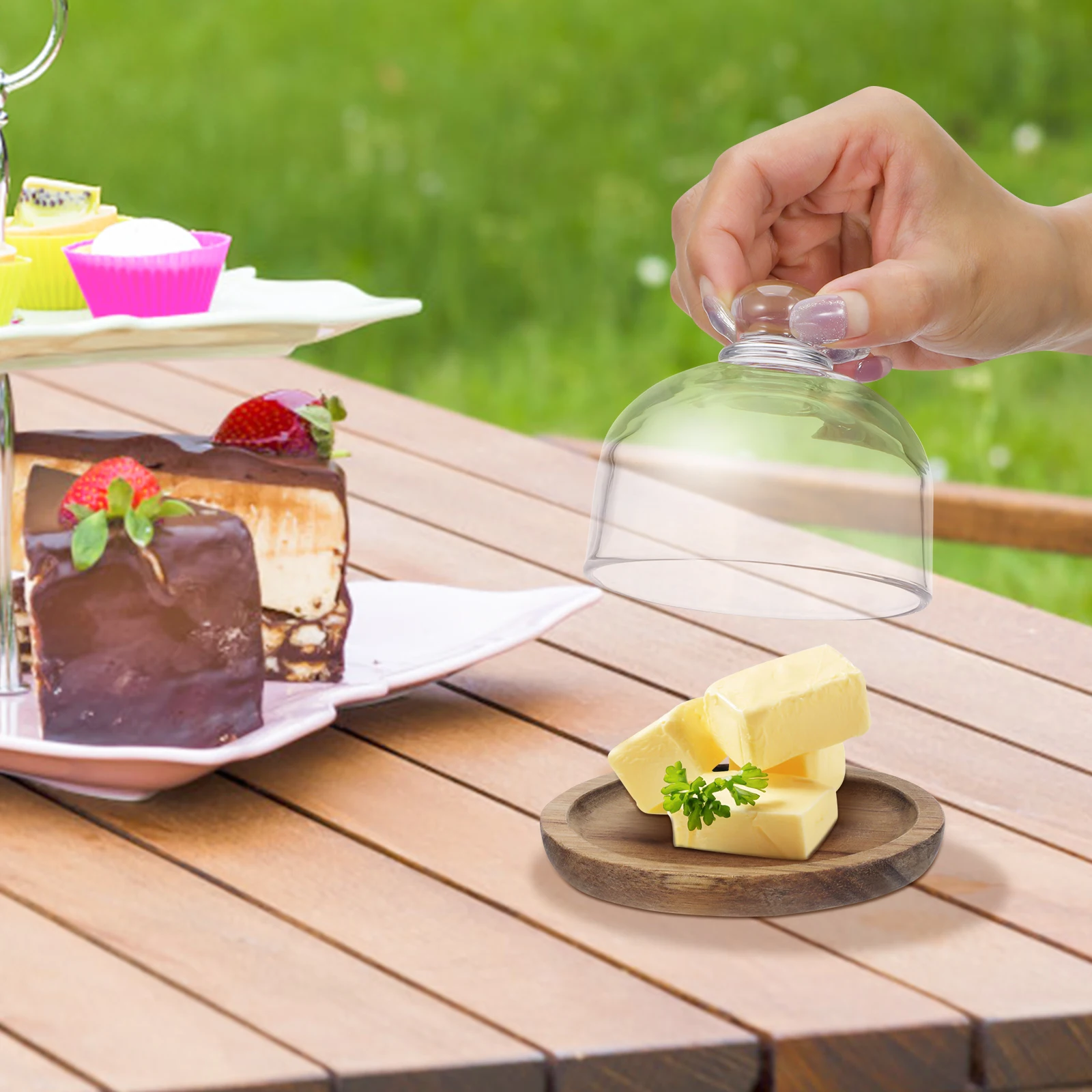 2Pcs Glass Butter Dish Transparent Dome Wooden Tray Cake Holder Cake Plate Display Dome Cover Food Serving Plate
2Pcs Glass Butter Dish Transparent Dome Wooden Tray Cake Holder Cake Plate Display Dome Cover Food Serving Plate