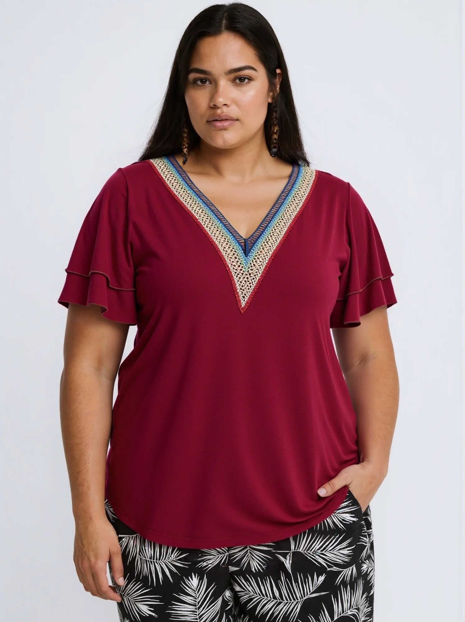 Summer Plus Size V-Neck Short Sleeve T-Shirt for Women Wine Red Casual Loose Fit Tops Soft Comfortable Tee Sizes XL-5XL
Summer Plus Size V-Neck Short Sleeve T-Shirt for Women Wine Red Casual Loose Fit Tops Soft Comfortable Tee Sizes XL-5XL
