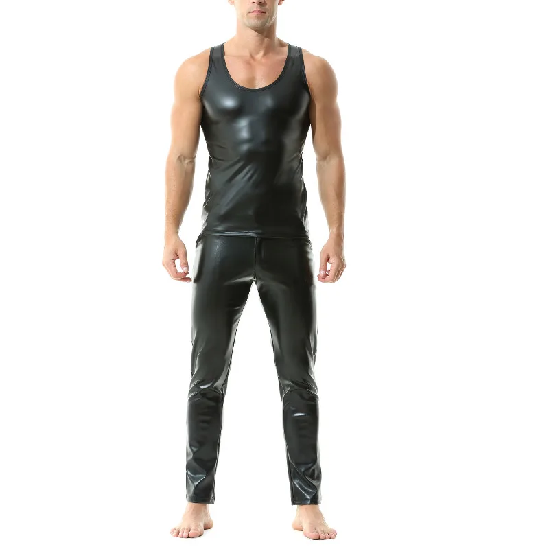 Mens Clothes Set PU Leather Tank Tops With Straight Trousers Sleeveless T-shirts Vest Nightclub Pants Suit Male Stage Clubwear
Mens Clothes Set PU Leather Tank Tops With Straight Trousers Sleeveless T-shirts Vest Nightclub Pants Suit Male Stage Clubwear