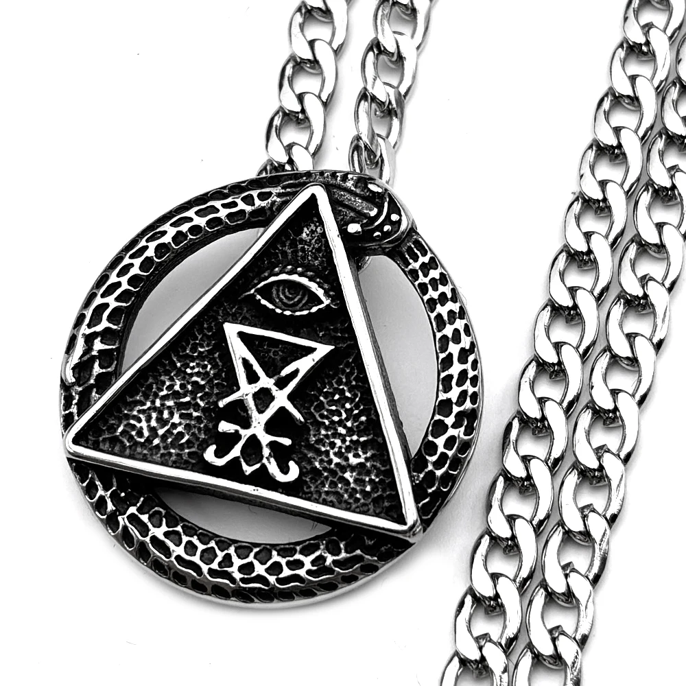 Sigil Church of Satan Evil Eye Ouroboros Triangle Stainless Steel Pendant Necklace for Men Seal of Lucifer Gothic Chain Jewelry
Sigil Church of Satan Evil Eye Ouroboros Triangle Stainless Steel Pendant Necklace for Men Seal of Lucifer Gothic Chain Jewelry