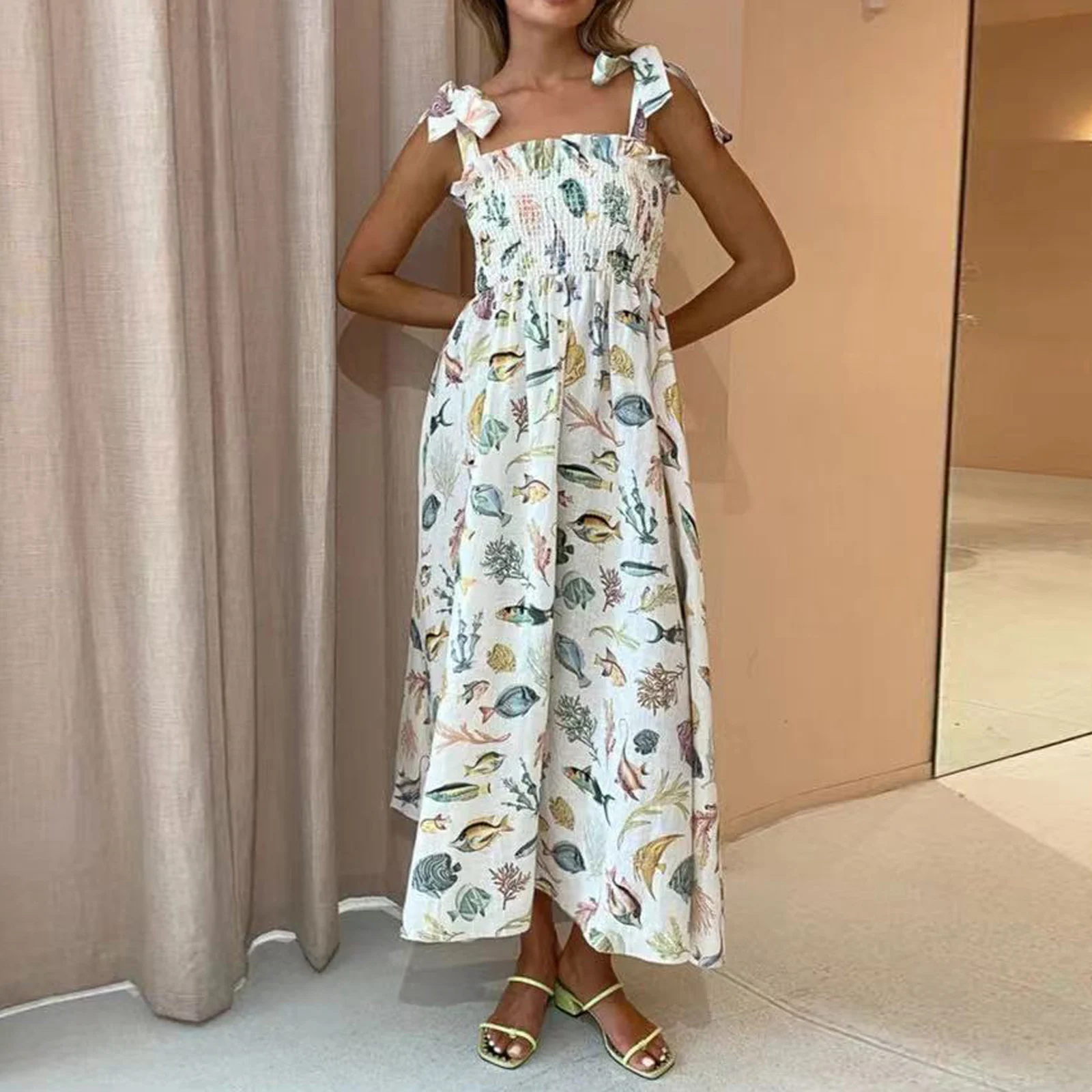 Women's Aesthetic Loose Long Slip Dress Summer Sleeveless Backless Parallel Crepe Fish Print Beach Dress
Women's Aesthetic Loose Long Slip Dress Summer Sleeveless Backless Parallel Crepe Fish Print Beach Dress