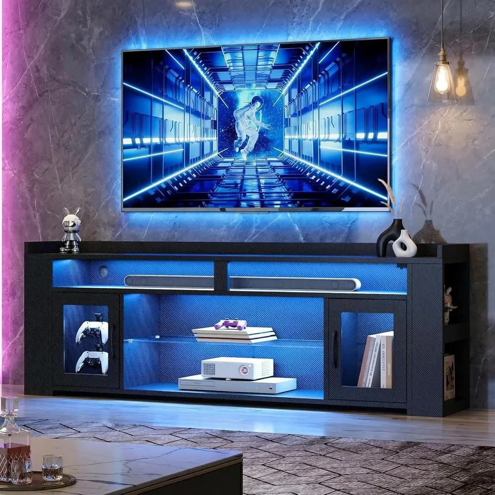 LED-Illuminated 70.8 TV Stand with Charging Station, Open Shelves Entertainment Center, Glass Door Cabinet for Living Room, Blac
LED-Illuminated 70.8 TV Stand with Charging Station, Open Shelves Entertainment Center, Glass Door Cabinet for Living Room, Blac