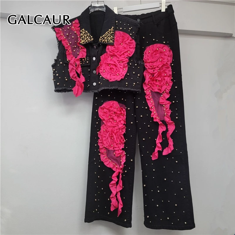 GALCAUR Hit Color Spliced 3D Flower Two Piece Sets for Women Lapel Sleeveless Vest Pant Patchwor Bead Temperament Set Female New
GALCAUR Hit Color Spliced 3D Flower Two Piece Sets for Women Lapel Sleeveless Vest Pant Patchwor Bead Temperament Set Female New