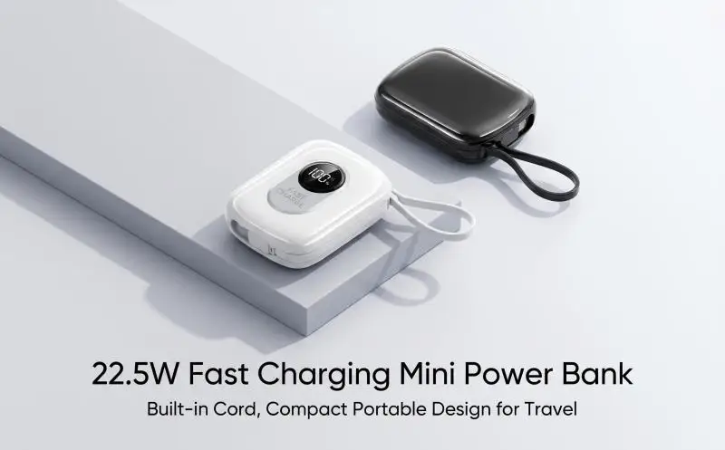 10000mAh Mini Portable Charger 22.5W Fast Charge Power Bank Built-in Cable Compact Travel External Battery Pack
10000mAh Mini Portable Charger 22.5W Fast Charge Power Bank Built-in Cable Compact Travel External Battery Pack