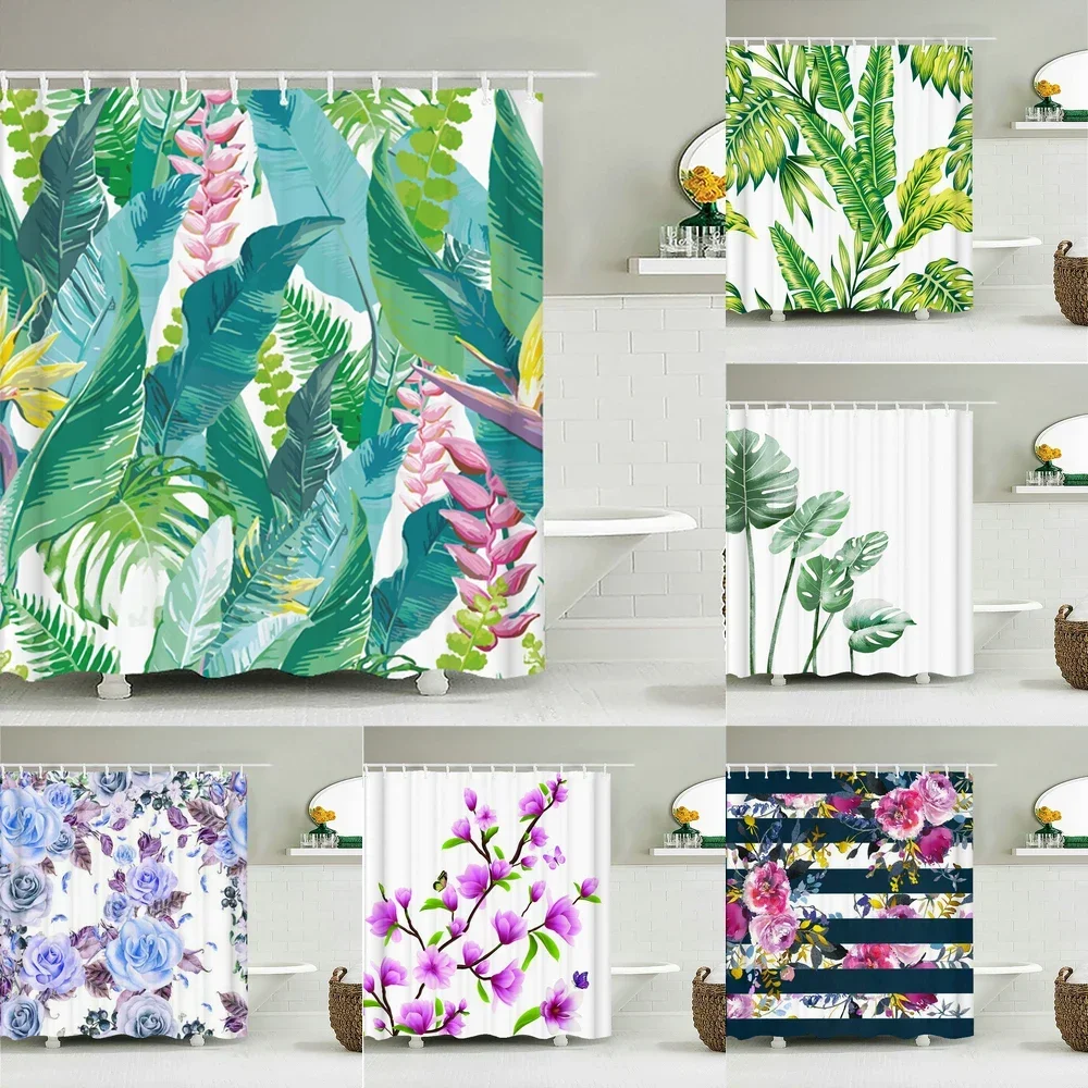 Colorful Flower Green Plants Palm Bathroom Curtain Waterproof Polyester Shower Curtain Bath Curtain for Bathroom with Hooks
Colorful Flower Green Plants Palm Bathroom Curtain Waterproof Polyester Shower Curtain Bath Curtain for Bathroom with Hooks