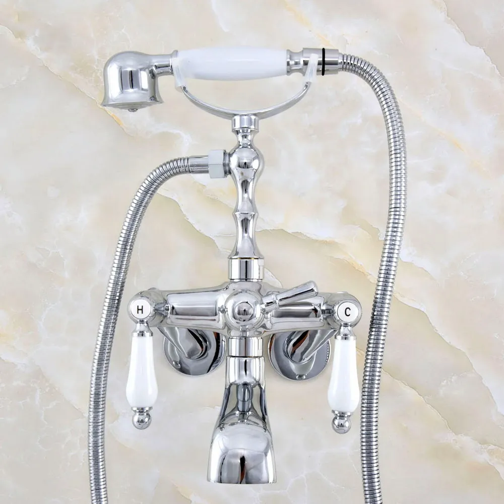 Polished Chrome Brass Claw-foot Bathtub Faucet Wall Mounted Tub Filler Handheld Shower - Adjusts From 3-3/8" aqg419
Polished Chrome Brass Claw-foot Bathtub Faucet Wall Mounted Tub Filler Handheld Shower - Adjusts From 3-3/8" aqg419