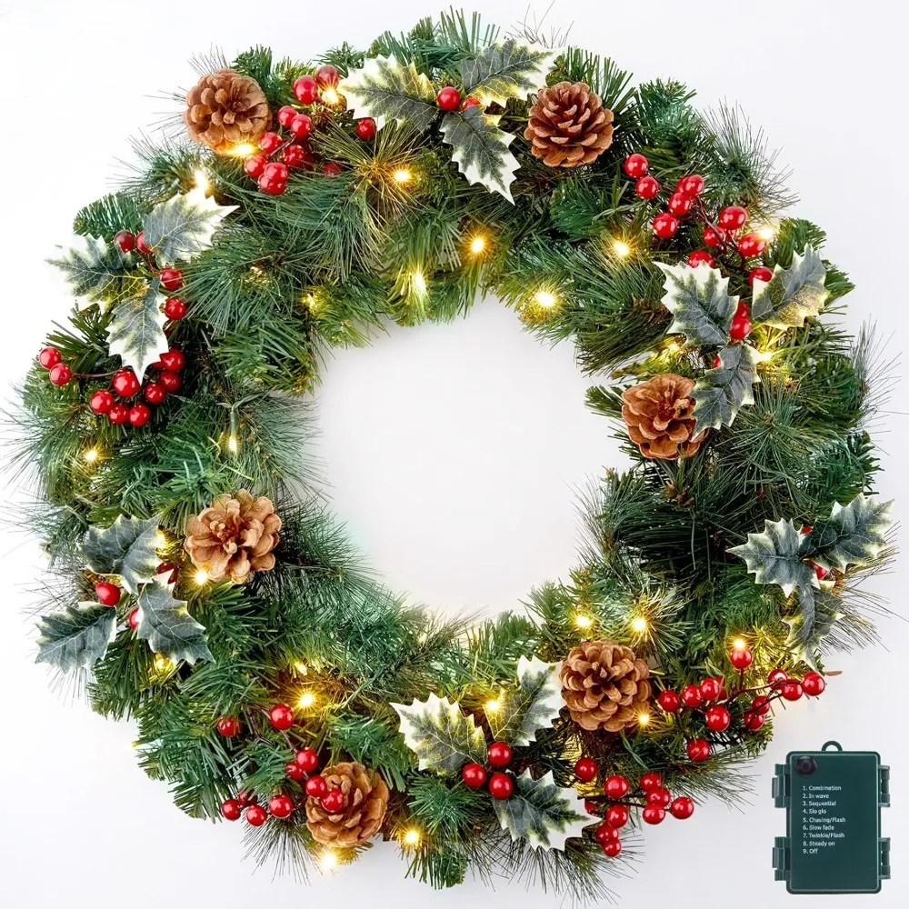 24" Pre-Lit Christmas Wreath – Battery-Operated LED Pine Wreath with Berries & Pine Cones for Door & Wall Decor
24" Pre-Lit Christmas Wreath – Battery-Operated LED Pine Wreath with Berries & Pine Cones for Door & Wall Decor