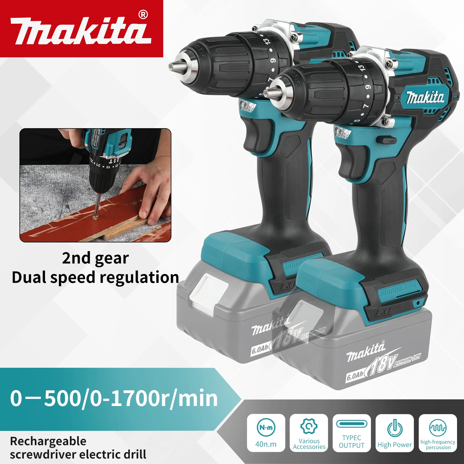 NEW 2026 Makita DDF487 18V Cordless Brushless Drill,40Nm Max Torque,10mm Chuck,3 Working Modes,0-1700RPM Dual Speed
NEW 2026 Makita DDF487 18V Cordless Brushless Drill,40Nm Max Torque,10mm Chuck,3 Working Modes,0-1700RPM Dual Speed