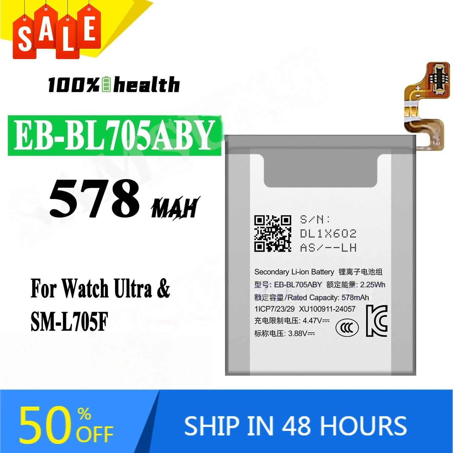 EB-BL705ABY 578mAh Watch Battery for Samsung Watch Ultra SM-L705F Rechargeable battery
EB-BL705ABY 578mAh Watch Battery for Samsung Watch Ultra SM-L705F Rechargeable battery