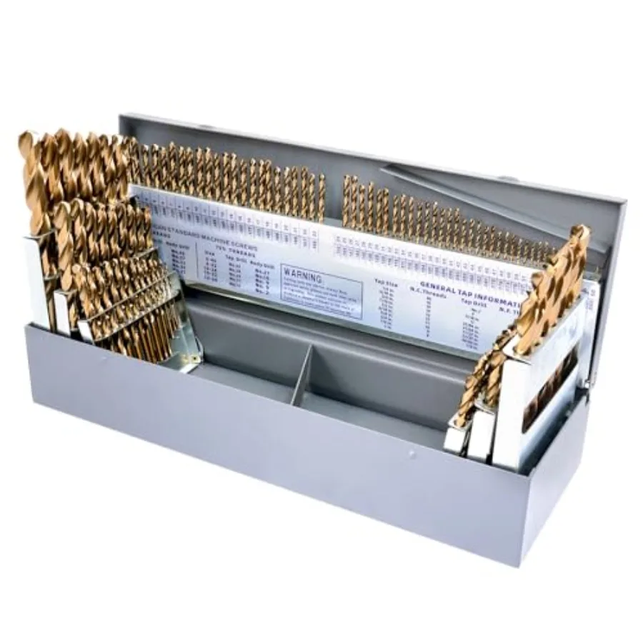 Drill Bit Set - M35 High Speed Steel Bits for Hardened Metals, Stainl Steel, Cast Iron and Wooden Plastics, with Metal Index St
Drill Bit Set - M35 High Speed Steel Bits for Hardened Metals, Stainl Steel, Cast Iron and Wooden Plastics, with Metal Index St