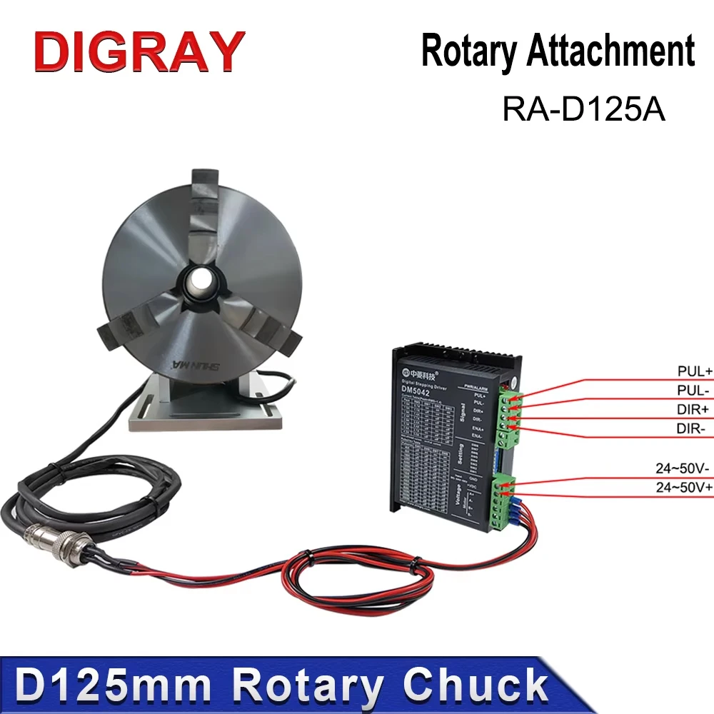 DIGRAY Rotary Worktable Chuck Diameter 125mm Rotary Attachment With Driver DM5042 for CO2 UV Fiber Laser Marking Machine
DIGRAY Rotary Worktable Chuck Diameter 125mm Rotary Attachment With Driver DM5042 for CO2 UV Fiber Laser Marking Machine