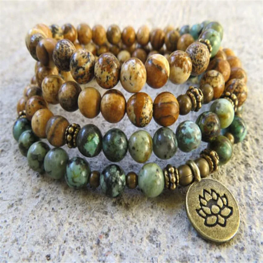 Picture Gemstone 108 Bead Mala Bracelet Semi-precious Stones Turquoise Prayer Handmade Sacred Bohemian Unique 6mm African Men
Picture Gemstone 108 Bead Mala Bracelet Semi-precious Stones Turquoise Prayer Handmade Sacred Bohemian Unique 6mm African Men