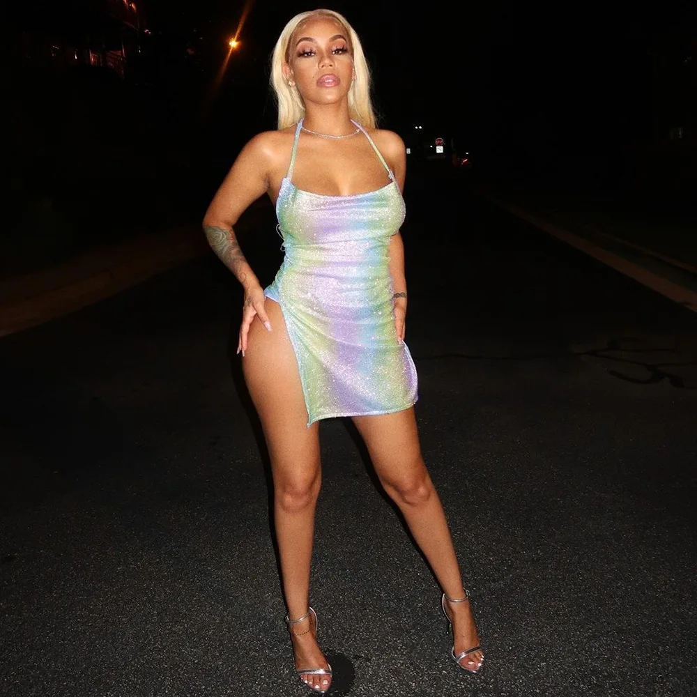 Colorful Mini Luxury Halter Dress Elegant Sexy Club Party Bodycon Evening Chic Slit Shiny Dresses 2022 Women Clothes Skirt
Colorful Mini Luxury Halter Dress Elegant Sexy Club Party Bodycon Evening Chic Slit Shiny Dresses 2022 Women Clothes Skirt