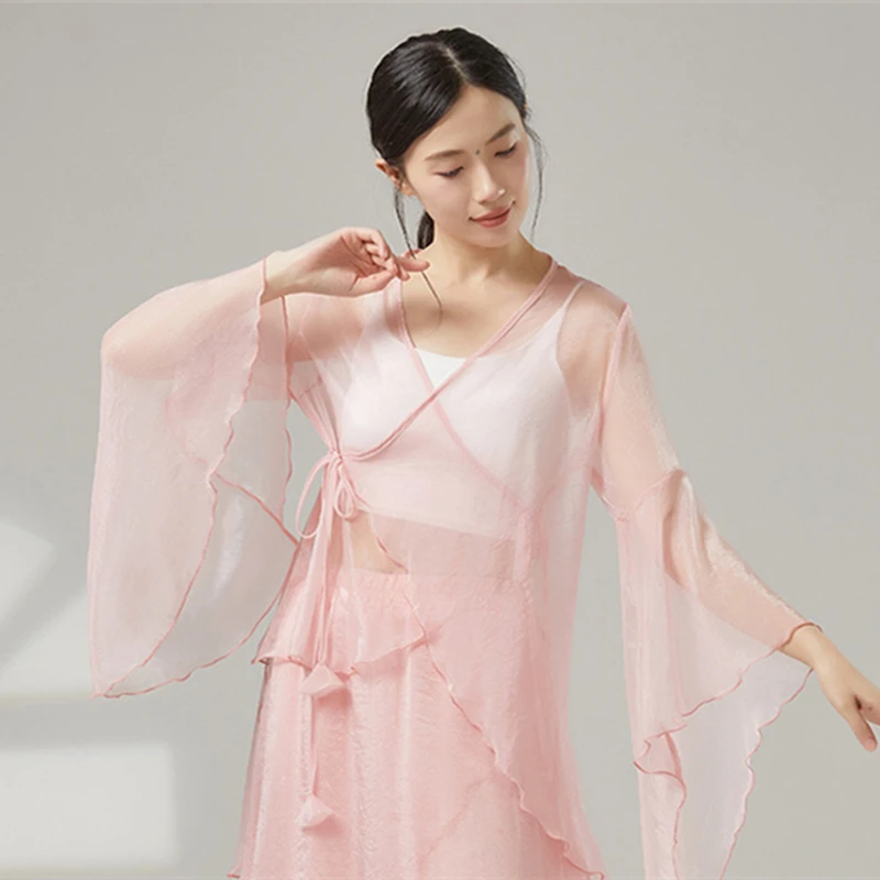 Classical Dance Mesh Top Women Flowy Flared Sleeve Shirt Sheer Cardigan Blouse Fairy Performance Costumes Line Training Clothes
Classical Dance Mesh Top Women Flowy Flared Sleeve Shirt Sheer Cardigan Blouse Fairy Performance Costumes Line Training Clothes