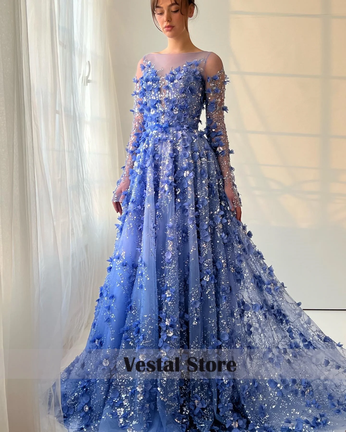 Vestal Luxury Handmade 3D Flower Prom Dress Sequin Pageant Gown Full Long Sleeve Sparkly Formal Evening Gala Dress Customized
Vestal Luxury Handmade 3D Flower Prom Dress Sequin Pageant Gown Full Long Sleeve Sparkly Formal Evening Gala Dress Customized