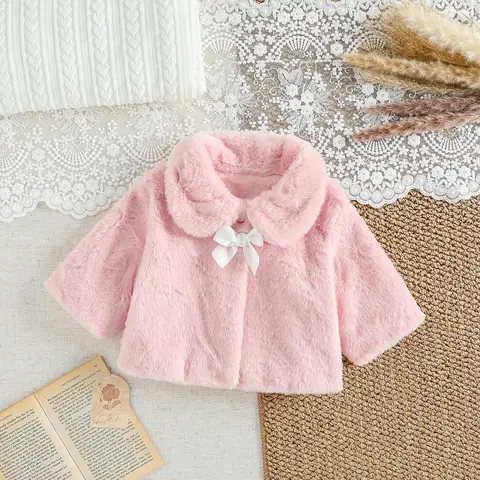2025 New Winter Jacket For Baby Girl Pink Clothes Fashion Princess Cloak Autumn Warm Faux Fur Girls Coat Plush Baby Outwear 1-3Y