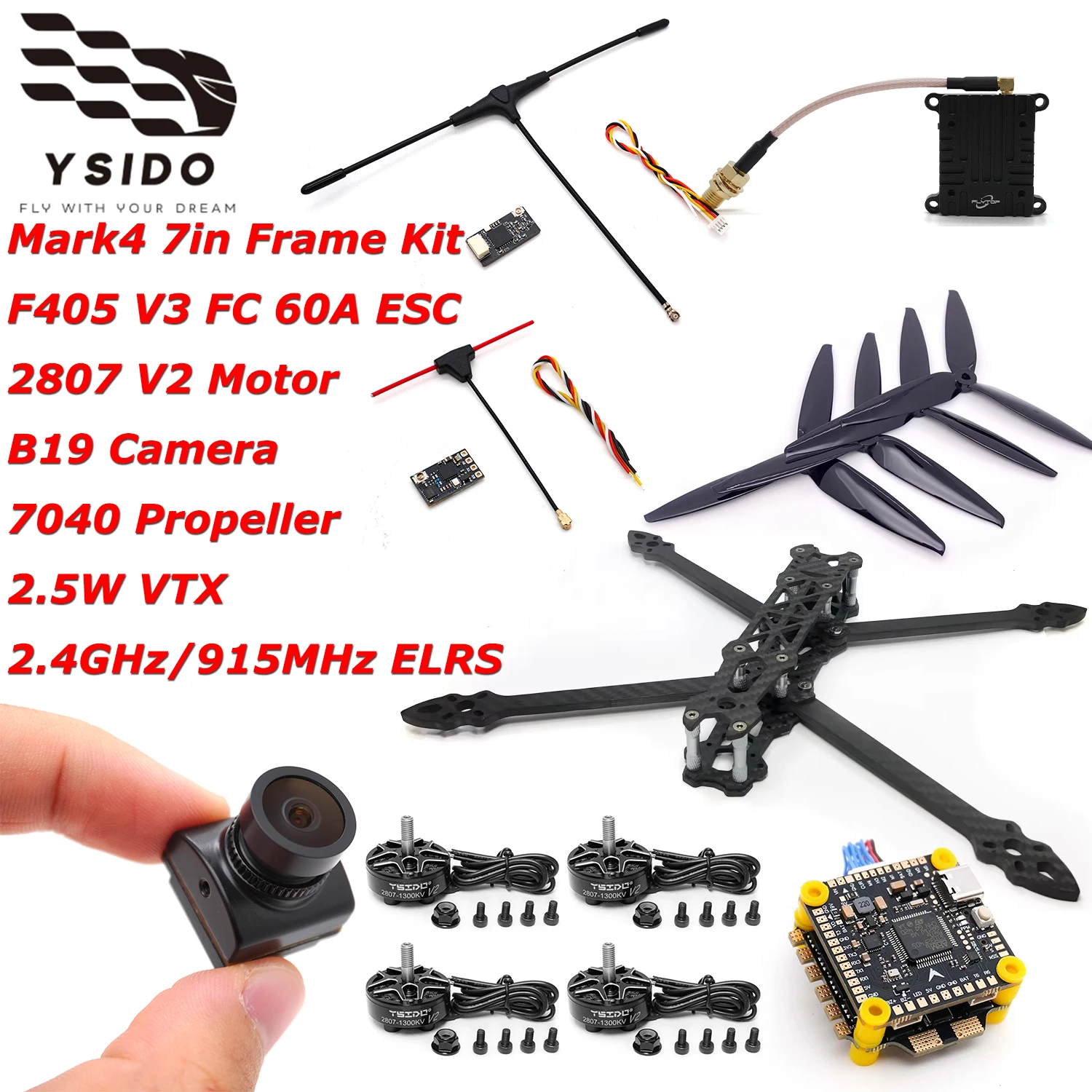 YSIDO Mark4 7in Frame Kit FC F405 V3 Flight Control 4-in-1 60A ESC 2807 1300KV Brushless Motor Propeller Camera 2.5W VTX ELRS
YSIDO Mark4 7in Frame Kit FC F405 V3 Flight Control 4-in-1 60A ESC 2807 1300KV Brushless Motor Propeller Camera 2.5W VTX ELRS