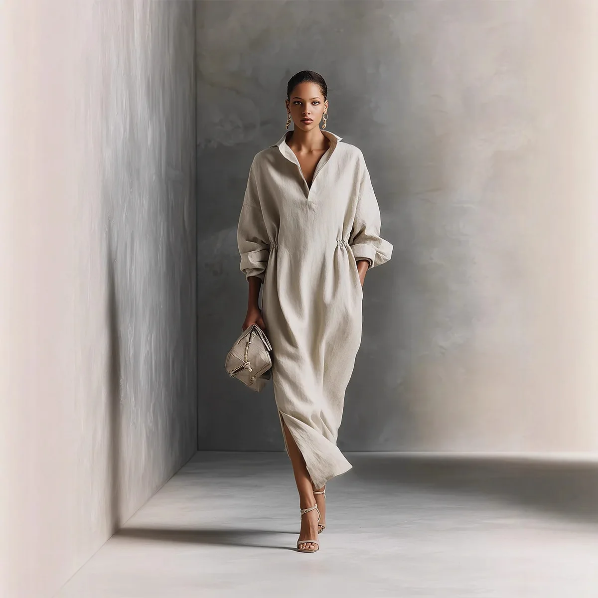 Women Linen Blend Shirt Dress V Neck Long Sleeve Loose Maxi Dress Casual Elegant Cotton Linen Vacation Beach Midi Dress
Women Linen Blend Shirt Dress V Neck Long Sleeve Loose Maxi Dress Casual Elegant Cotton Linen Vacation Beach Midi Dress