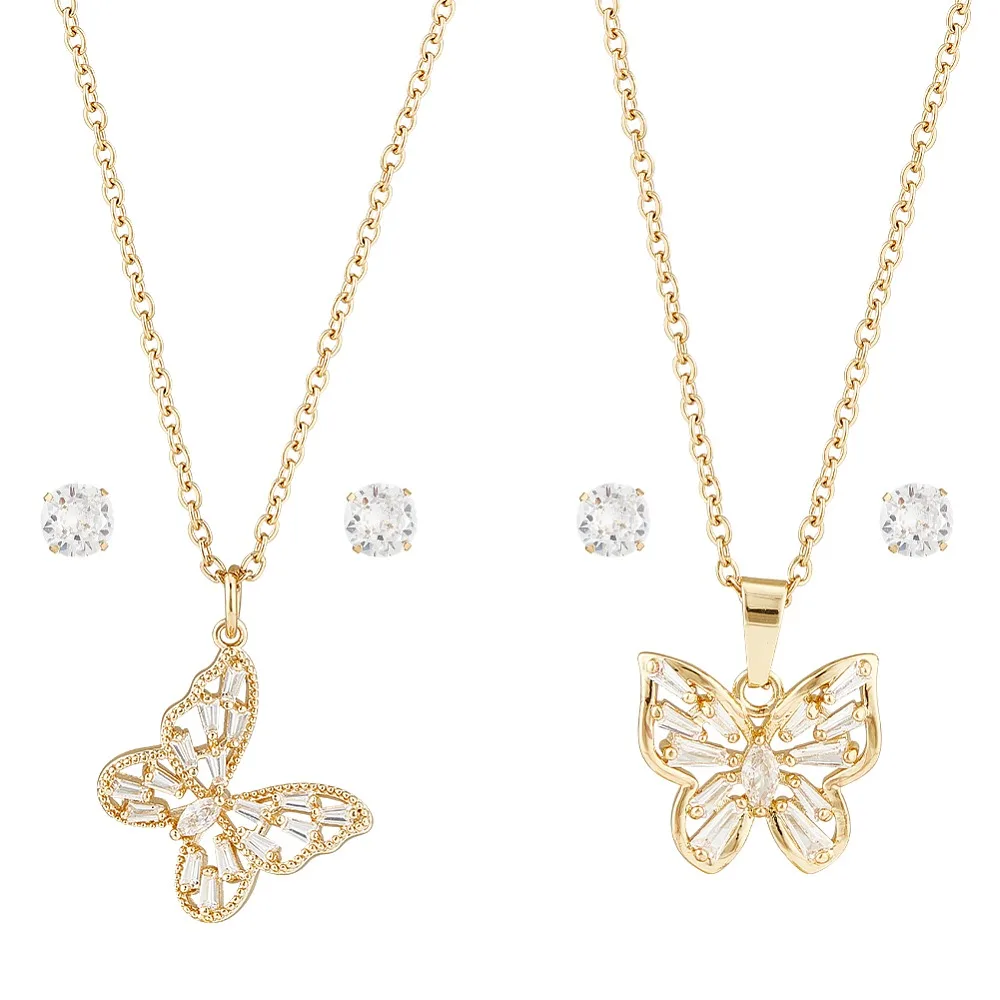 2 Sets 2 Styles Clear Cubic Zirconia Stud Earrings Butterfly Pendant Necklaces Set 5mm Pin: 0.7mm 1 Set/style
2 Sets 2 Styles Clear Cubic Zirconia Stud Earrings Butterfly Pendant Necklaces Set 5mm Pin: 0.7mm 1 Set/style