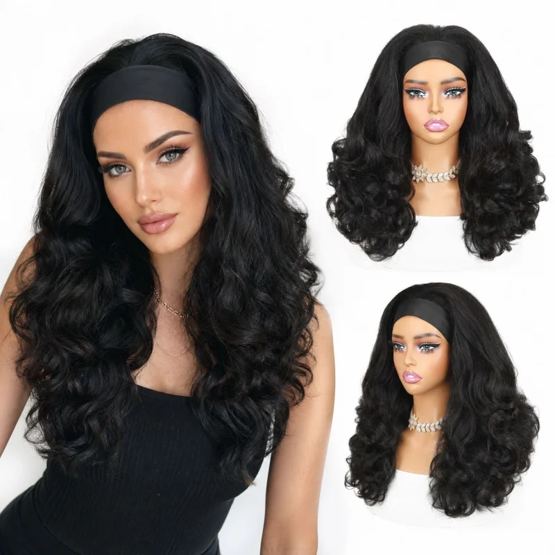 Wig for African Women, Ice Silk Headband, Black Long Curly Hair, Fluffy Synthetic Fiber Headpiece
Wig for African Women, Ice Silk Headband, Black Long Curly Hair, Fluffy Synthetic Fiber Headpiece
