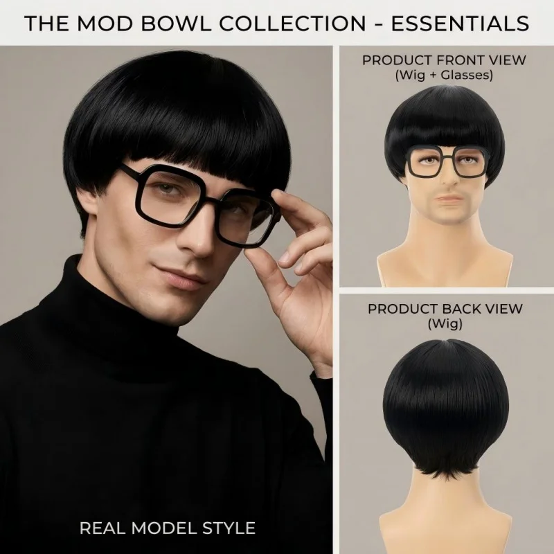 8 Inch Men Black Mushroom Bowl Cut Synthetic Wig with Square Glasses 2 Pieces Set, Retro 70s Cosplay Costume Wig
8 Inch Men Black Mushroom Bowl Cut Synthetic Wig with Square Glasses 2 Pieces Set, Retro 70s Cosplay Costume Wig