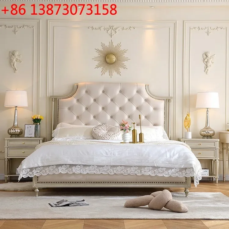 French pure solid wood leather buckle double bed simple European cream wind Roman column hand-carved ash log wedding bed
French pure solid wood leather buckle double bed simple European cream wind Roman column hand-carved ash log wedding bed