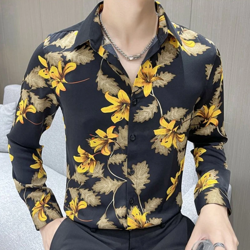 Мужская приталенная рубашка с длинным рукавом и цветочным принтом, легкая, из ледяного шелка, в корейском стиле, для непокорных, для клубных вечеринок, трендовая
Мужская приталенная рубашка с длинным рукавом и цветочным принтом, легкая, из ледяного шелка, в корейском стиле, для непокорных, для клубных вечеринок, трендовая