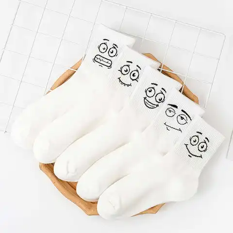 Women White Socks Cotton Cute Funny Socks Anime Kawaii Smiley Harajuku Designer Socks Christmas Family