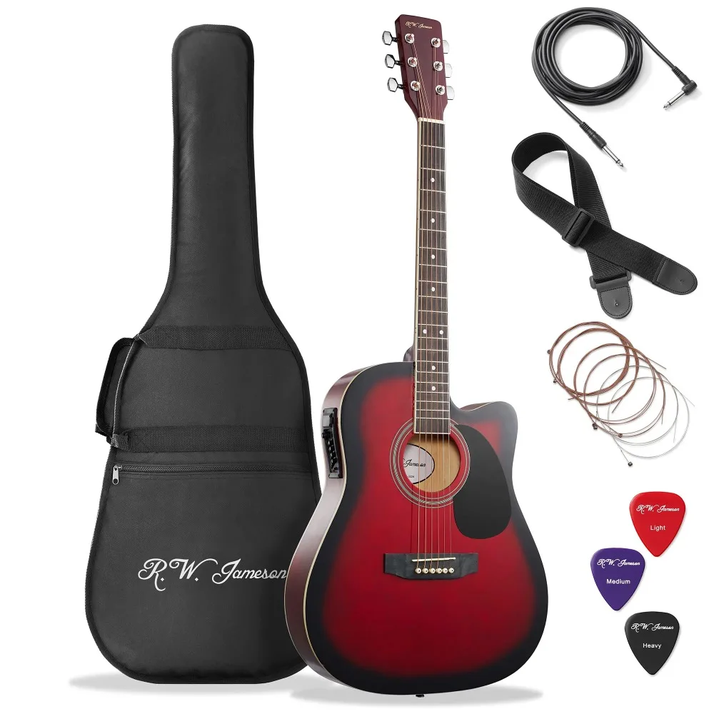 41-Inch Full-Size Acoustic Electric Guitar with Thinline Cutaway Design, Red 
41-Inch Full-Size Acoustic Electric Guitar with Thinline Cutaway Design, Red