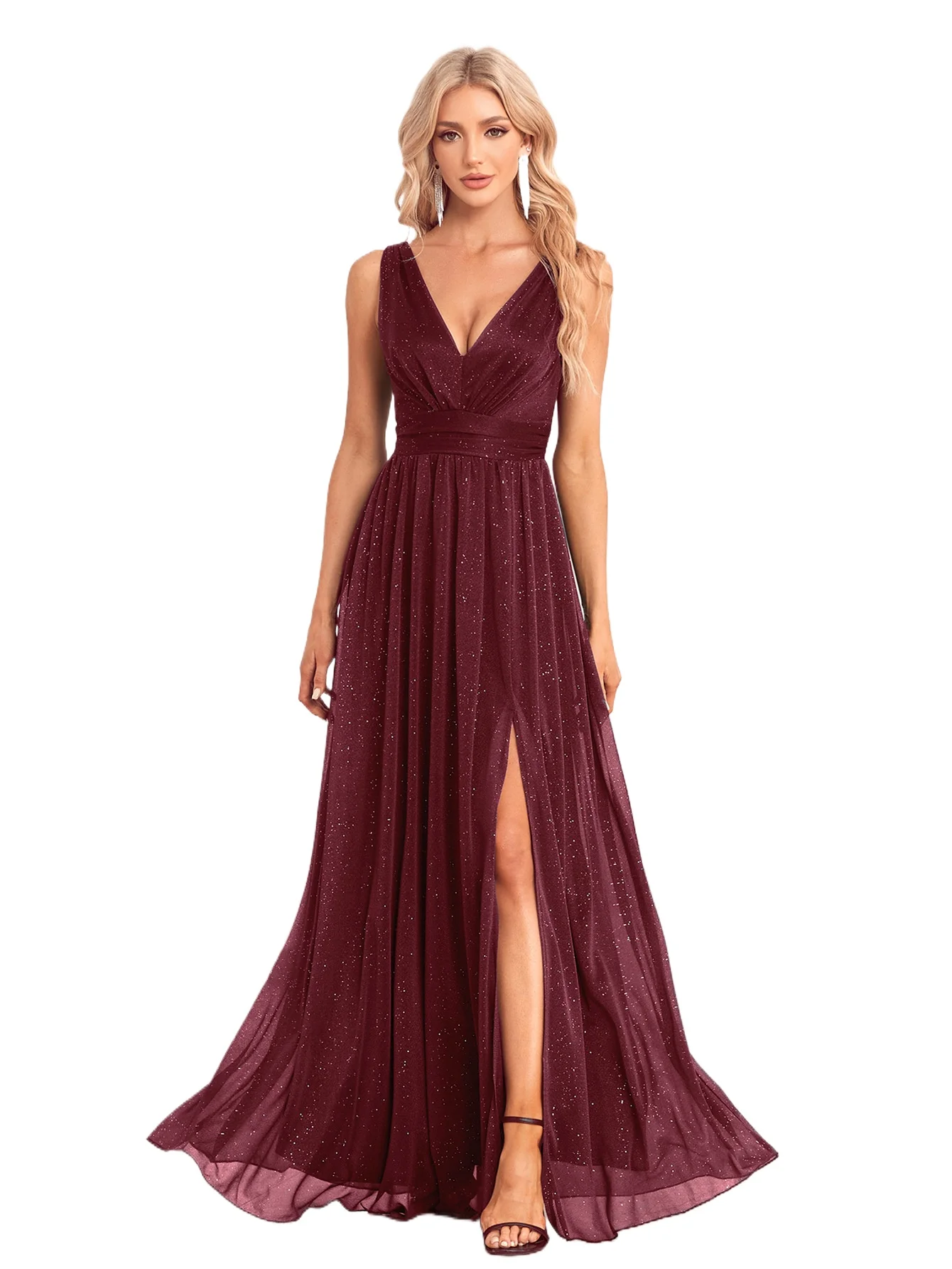 2026 New Sparkling Chiffon Sleeveless Double V-Neck Side Split Formal Evening Party Dress
2026 New Sparkling Chiffon Sleeveless Double V-Neck Side Split Formal Evening Party Dress
