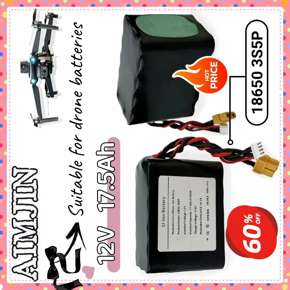 3S5P 12V 17.5Ah 18650 Rechargeable Li-ion Battery Pack For Various RC Airplane Drone Quadrotor XH2.54-4P XT60
3S5P 12V 17.5Ah 18650 Rechargeable Li-ion Battery Pack For Various RC Airplane Drone Quadrotor XH2.54-4P XT60
