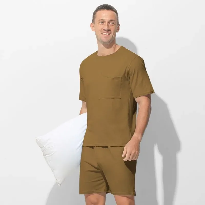 Men Combed Cotton Pocket Short Sleeve Shorts Pajama Set Loose Wearable Outside Round Neck Loungewear
Men Combed Cotton Pocket Short Sleeve Shorts Pajama Set Loose Wearable Outside Round Neck Loungewear