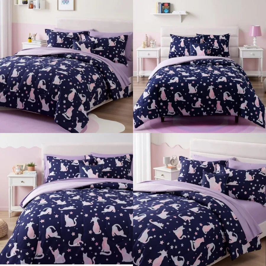 Size Comforter Set for Girls-4 Pieces Cat Patterns Bedding Set with 1 Comforter, 1 Decor Pillow 2 Pillow Shams
Size Comforter Set for Girls-4 Pieces Cat Patterns Bedding Set with 1 Comforter, 1 Decor Pillow 2 Pillow Shams