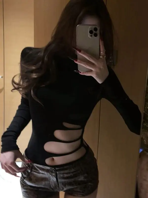 Sexy Slim Fit Long Sleeve Hollow out T-Shirt Women's Black American Hot Girl Style Base Shirt Design Belly Baring Top
Sexy Slim Fit Long Sleeve Hollow out T-Shirt Women's Black American Hot Girl Style Base Shirt Design Belly Baring Top
