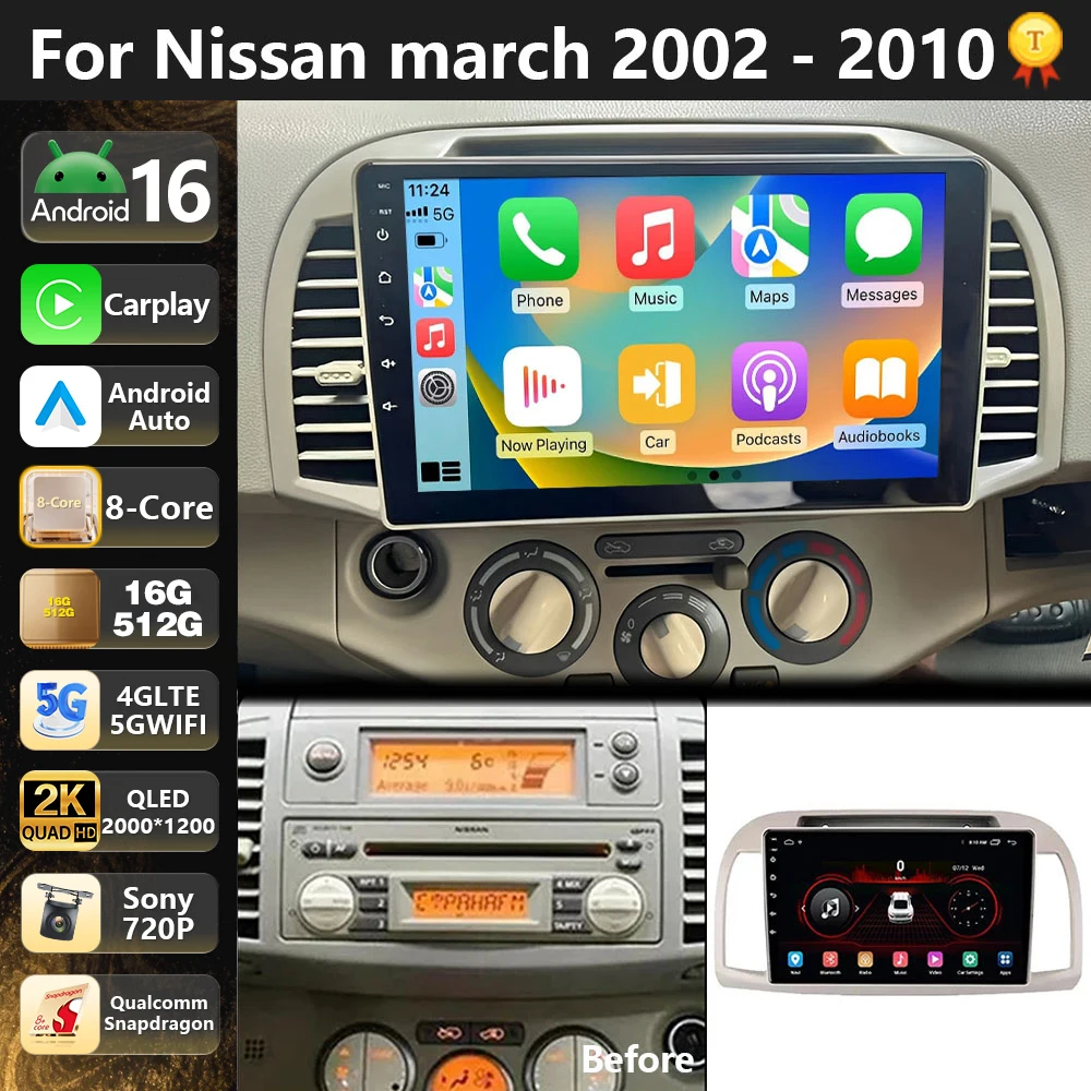 Qualcomm Android 16 Carplay Auto Car Radio For Nissan March Micra K12 2002 -2010 Navigation Autoradio Video Player Stereo Dsp BT
Qualcomm Android 16 Carplay Auto Car Radio For Nissan March Micra K12 2002 -2010 Navigation Autoradio Video Player Stereo Dsp BT