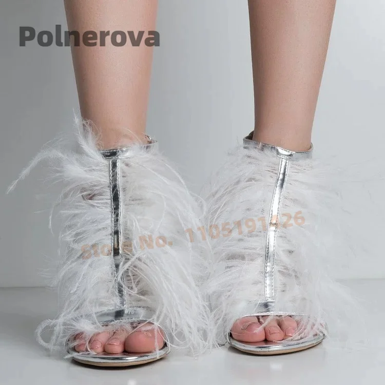 Silver Heels Feather Sandals for Women Open Toe Leather Cover Heel Summer Elegant Fashion Party Dress Ladies Wedding Shoes
Silver Heels Feather Sandals for Women Open Toe Leather Cover Heel Summer Elegant Fashion Party Dress Ladies Wedding Shoes
