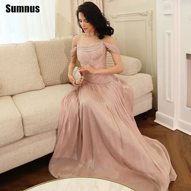 Sumnus Charming A-Line Blush Pink Evening Dresses Off Shoulder Beading Pleats Ruched Prom Dresses Formal Gala Dress Customized
Sumnus Charming A-Line Blush Pink Evening Dresses Off Shoulder Beading Pleats Ruched Prom Dresses Formal Gala Dress Customized