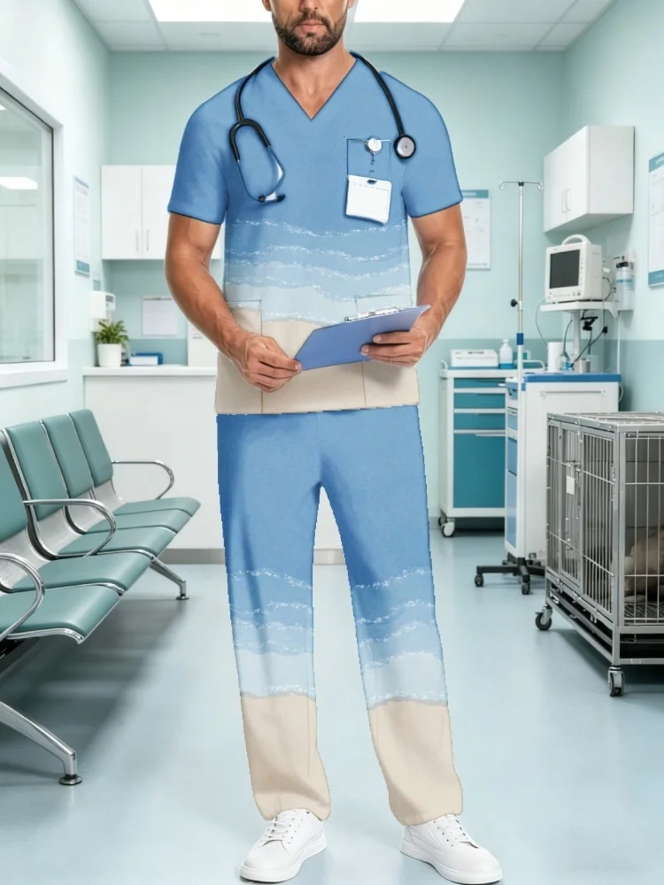 Men Gradient Print Medical Scrub 2 Piece Set V Neck Short Sleeve Top & Drawstring Pants Uniform for Nurse Animal Hospital Staff
Men Gradient Print Medical Scrub 2 Piece Set V Neck Short Sleeve Top & Drawstring Pants Uniform for Nurse Animal Hospital Staff