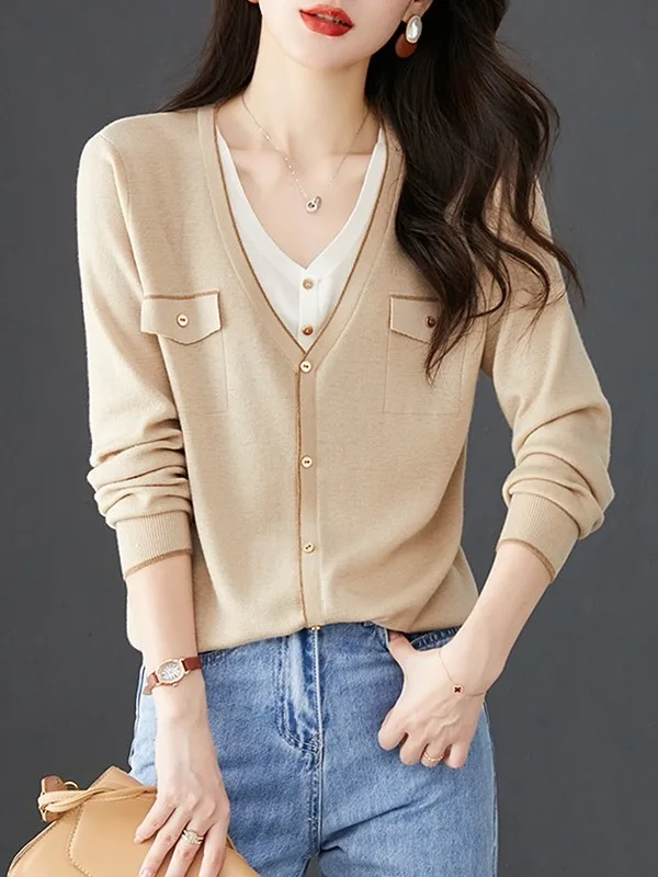 Thiened Knitted Sweater Fake Two-Piece Women's Autumn Winter Large Size Casual Soft V-Ne Long Sve Pure Color Sweater
Thiened Knitted Sweater Fake Two-Piece Women's Autumn Winter Large Size Casual Soft V-Ne Long Sve Pure Color Sweater