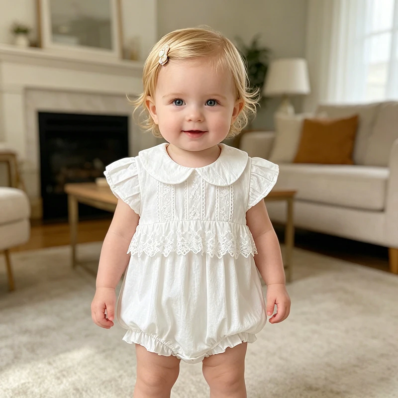  New 0-24M Baby Girl White Romper Newborn Summer Floral Lace Short Sleeved Jumpsuit Sweet Romper Baby Cute Clothes
New 0-24M Baby Girl White Romper Newborn Summer Floral Lace Short Sleeved Jumpsuit Sweet Romper Baby Cute Clothes