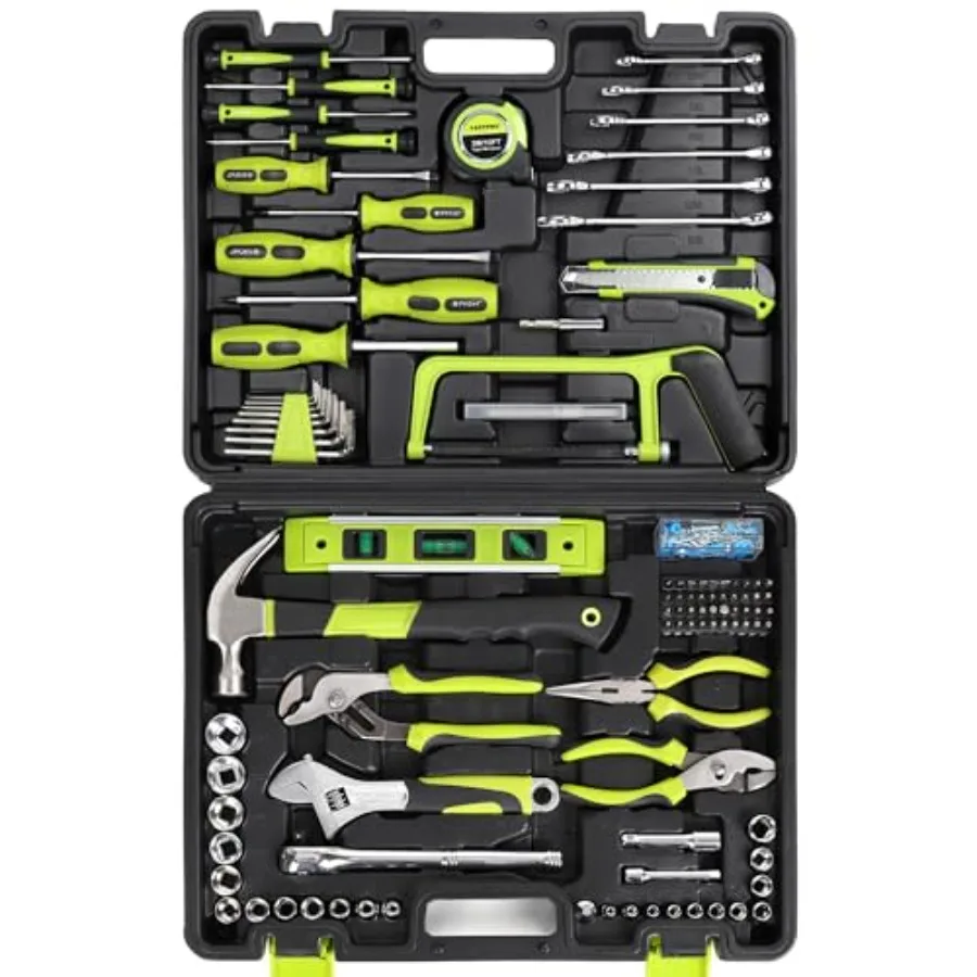 198-Piece Household Tool Set Home Repairing Tool Set with Toolbox SAE Mechanics Hand Tool Kit for DIY Home Maintenance Green
198-Piece Household Tool Set Home Repairing Tool Set with Toolbox SAE Mechanics Hand Tool Kit for DIY Home Maintenance Green