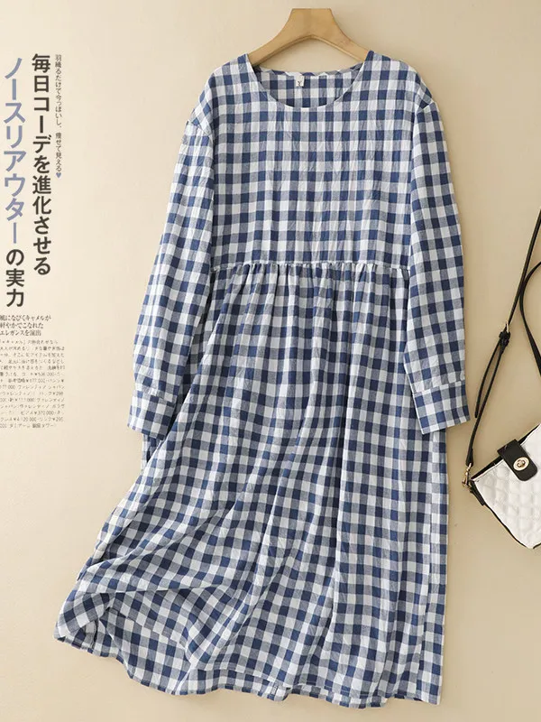 High-End Japanese Style Plaid Long Sleeve Dress Women's Vintage Artistic Anti-Aging Large Size Long Dress Spring 2026
High-End Japanese Style Plaid Long Sleeve Dress Women's Vintage Artistic Anti-Aging Large Size Long Dress Spring 2026
